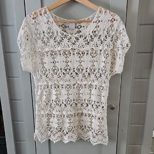 Solitaire Cream Lace Pullover Boho Top Sz Small Ptp18